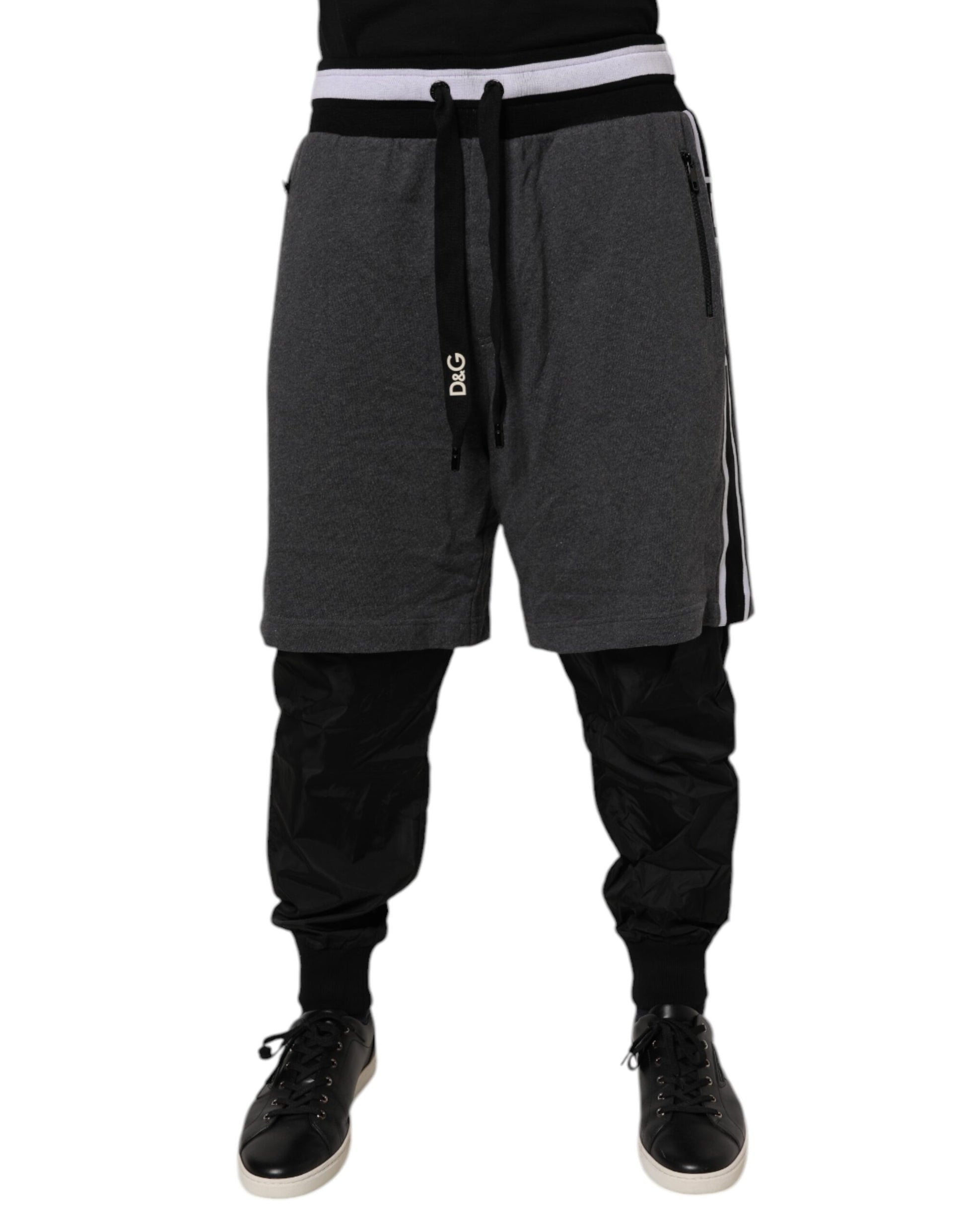 Dolce & Gabbana Black Gray Cotton Layered Men Sweatpants Pants by Dolce & Gabbana