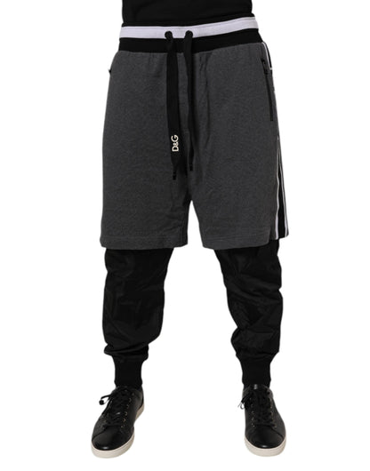Dolce & Gabbana Black Gray Cotton Layered Men Sweatpants Pants by Dolce & Gabbana