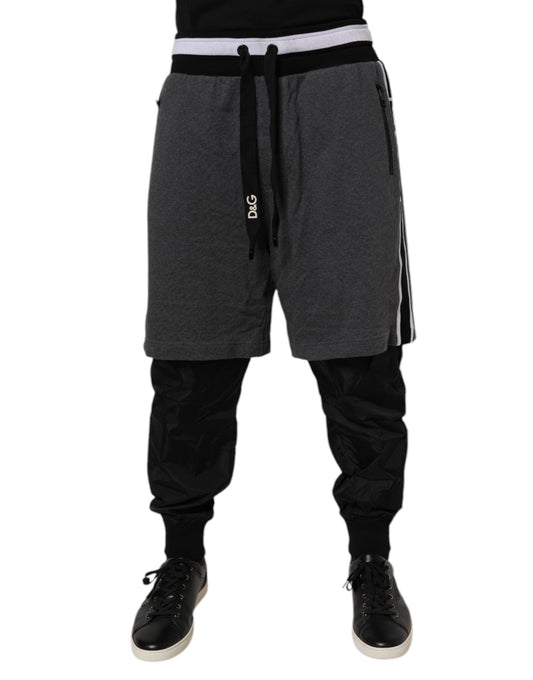Dolce & Gabbana Black Gray Cotton Layered Men Sweatpants Pants by Dolce & Gabbana