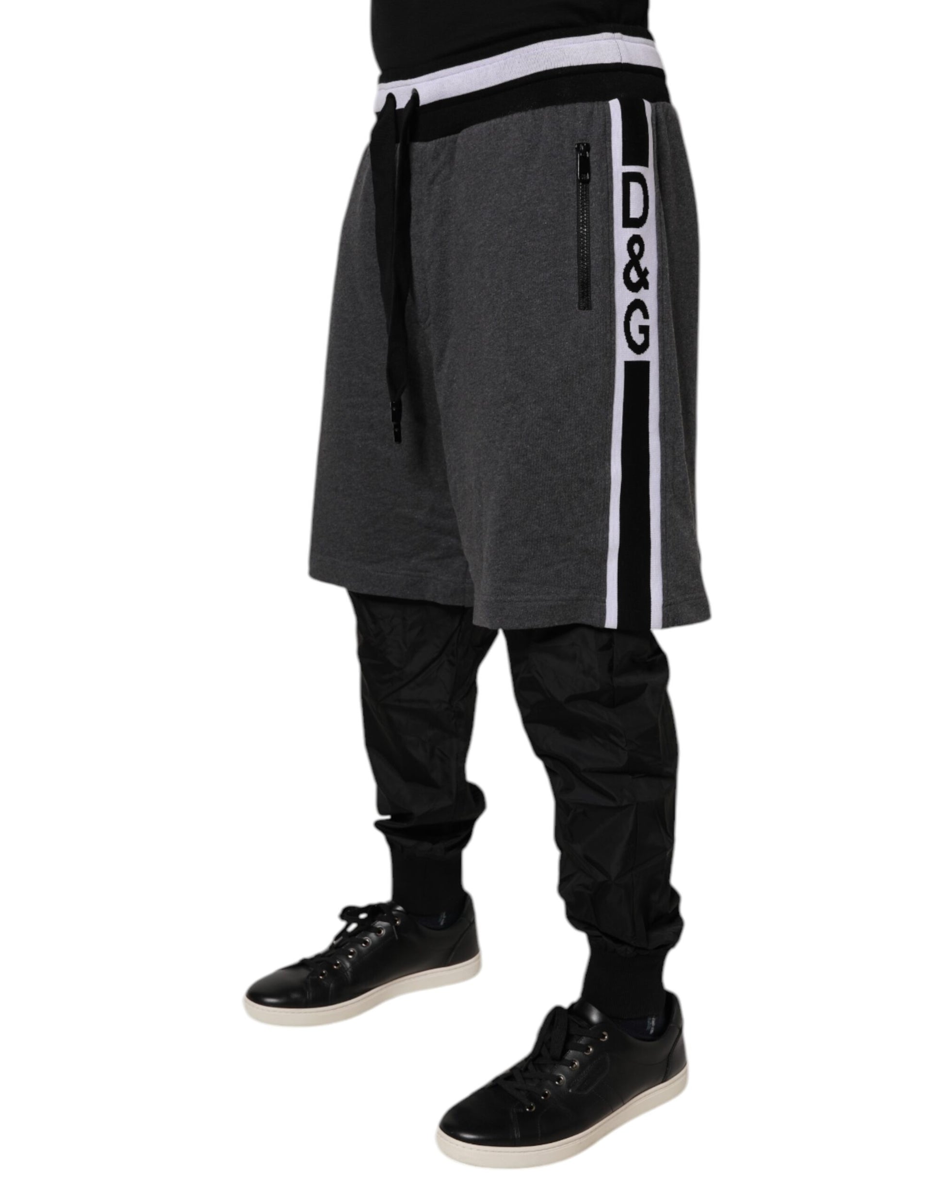 Dolce & Gabbana Black Gray Cotton Layered Men Sweatpants Pants by Dolce & Gabbana
