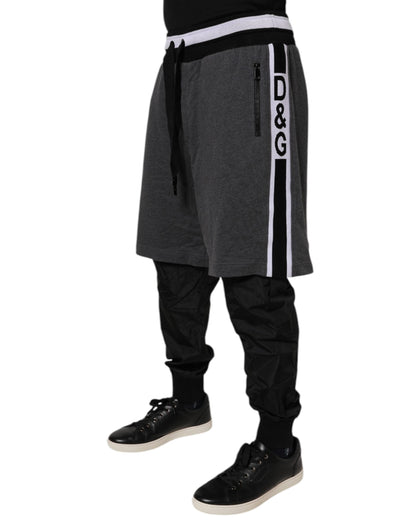 Dolce & Gabbana Black Gray Cotton Layered Men Sweatpants Pants by Dolce & Gabbana