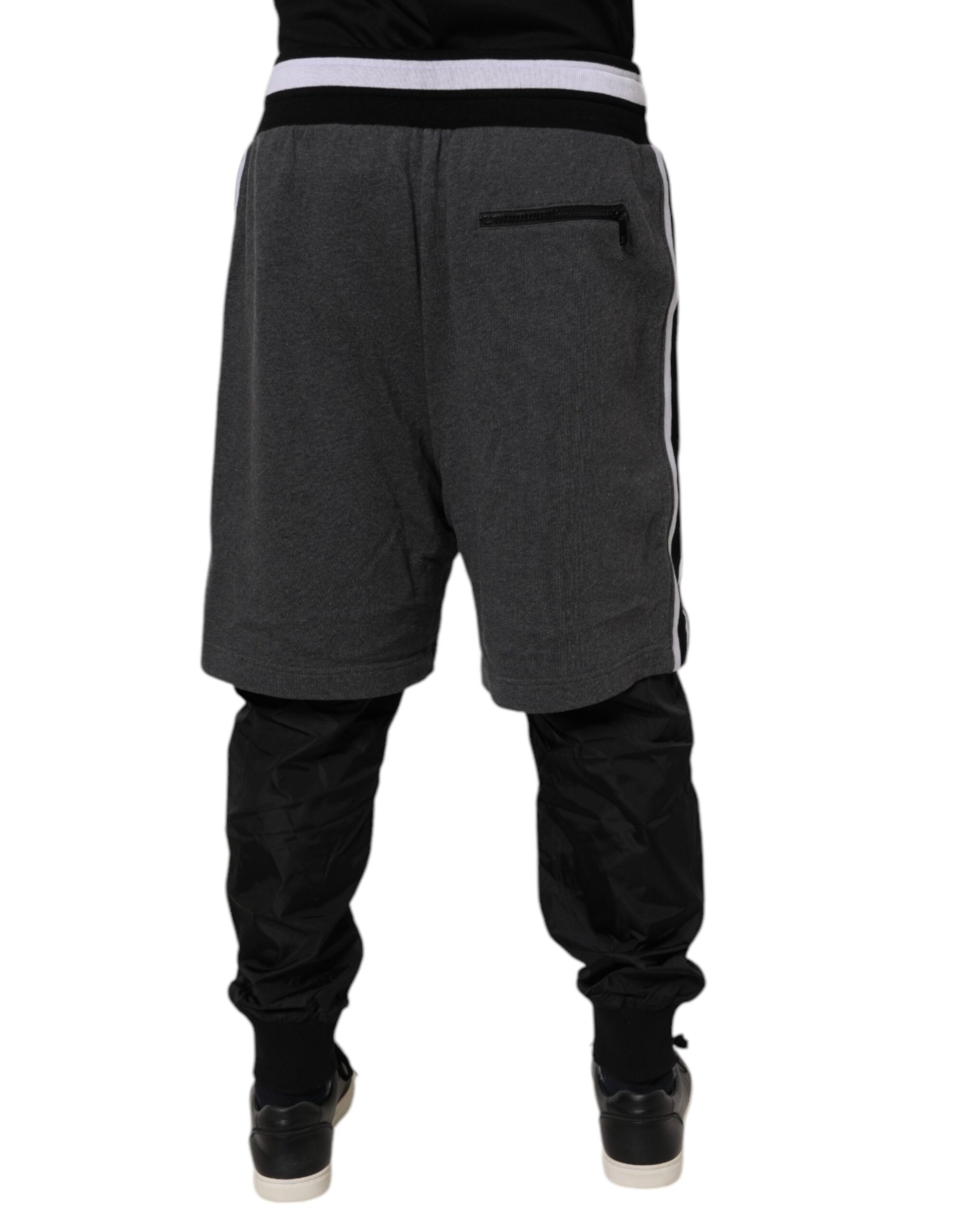 Dolce & Gabbana Black Gray Cotton Layered Men Sweatpants Pants by Dolce & Gabbana