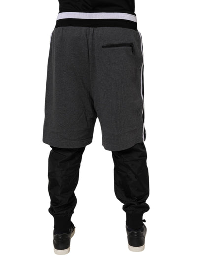 Dolce & Gabbana Black Gray Cotton Layered Men Sweatpants Pants by Dolce & Gabbana