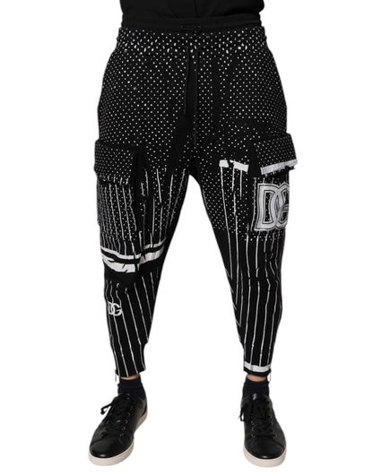 Dolce & Gabbana Black Polka Dot Stripes Cargo Jogger Sweatpants Pants by Dolce & Gabbana