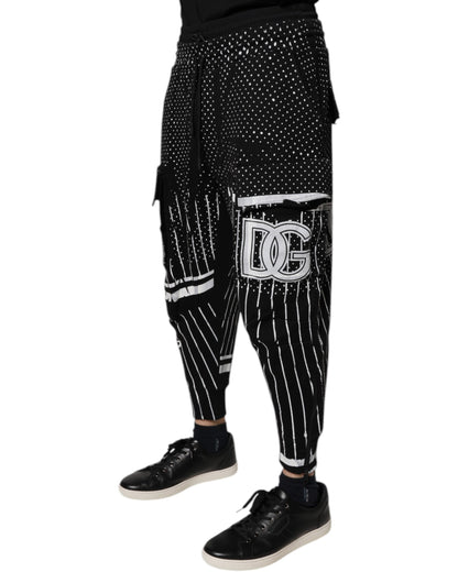 Dolce & Gabbana Black Polka Dot Stripes Cargo Jogger Sweatpants Pants by Dolce & Gabbana