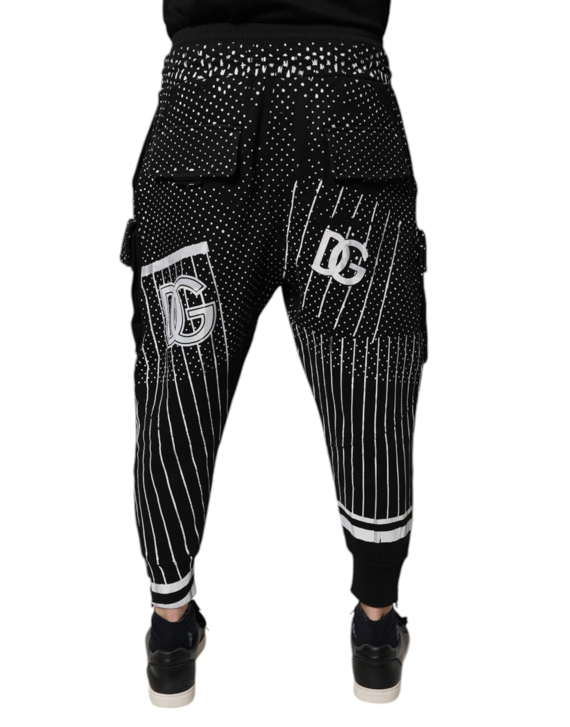 Dolce & Gabbana Black Polka Dot Stripes Cargo Jogger Sweatpants Pants by Dolce & Gabbana