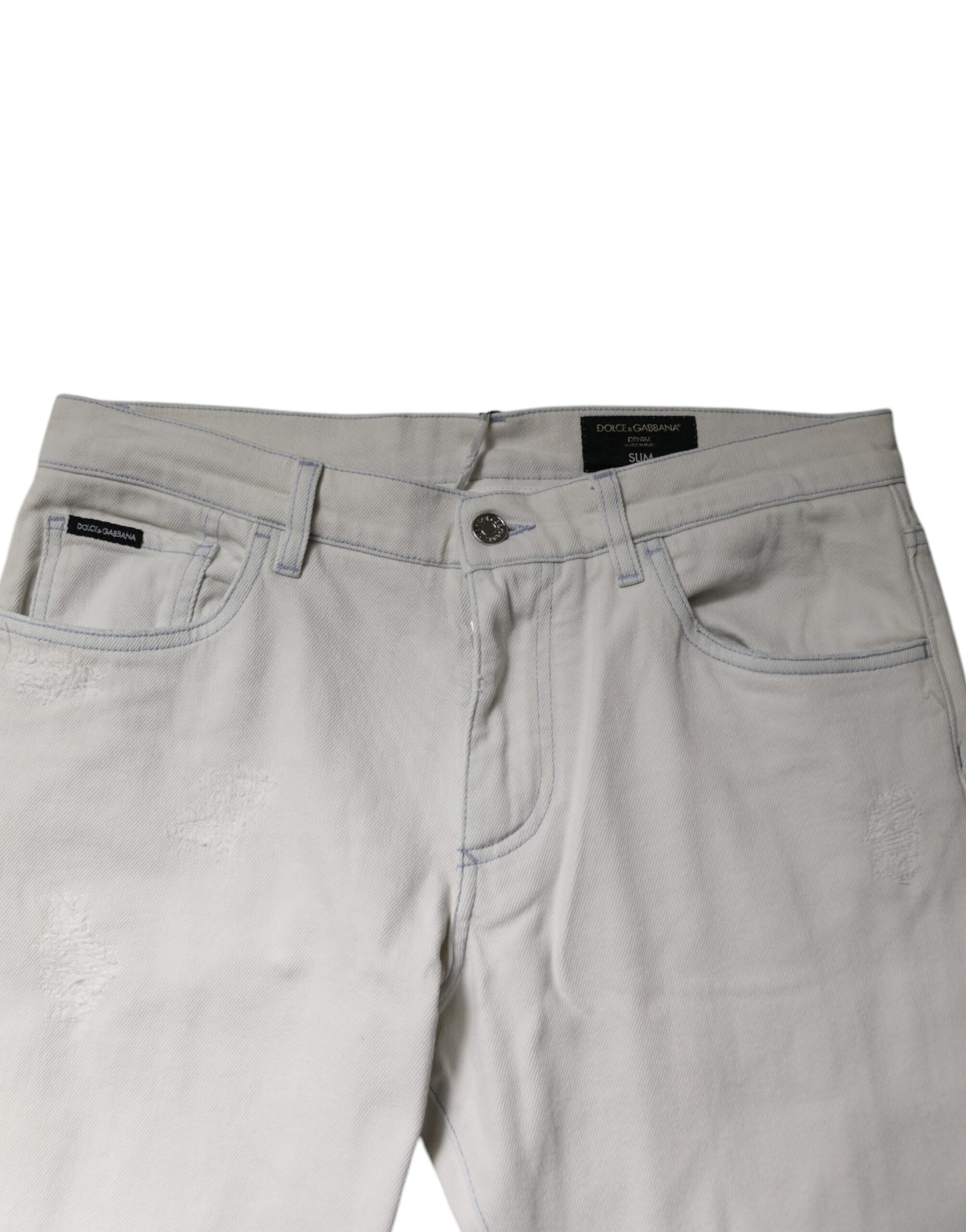 Dolce & Gabbana White Cotton Stretch Skinny Slim Denim Jeans by Dolce & Gabbana