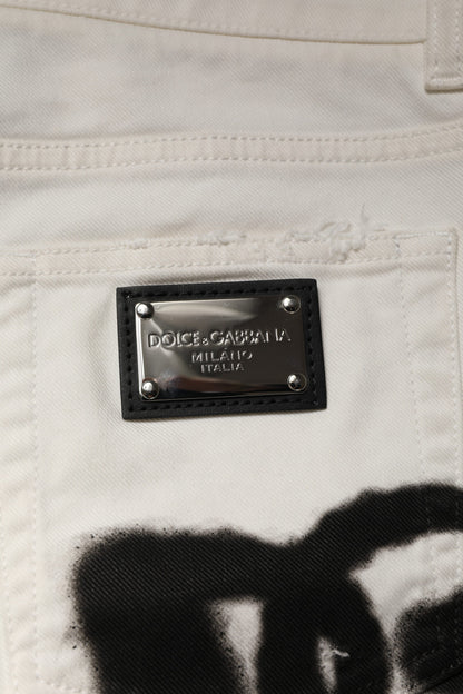 Dolce & Gabbana White Tattered Graffiti Skinny Denim Jeans by Dolce & Gabbana