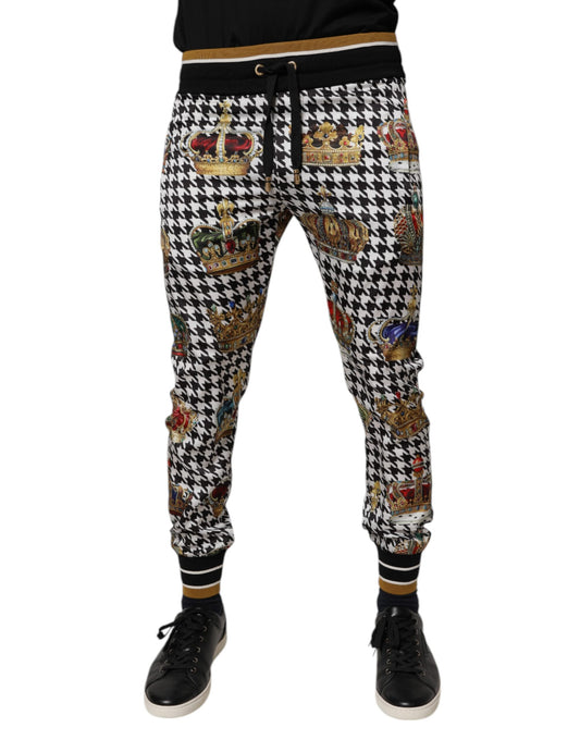 Dolce & Gabbana Multicolor Houndstooth Crown Men Sweatpants Pants by Dolce & Gabbana