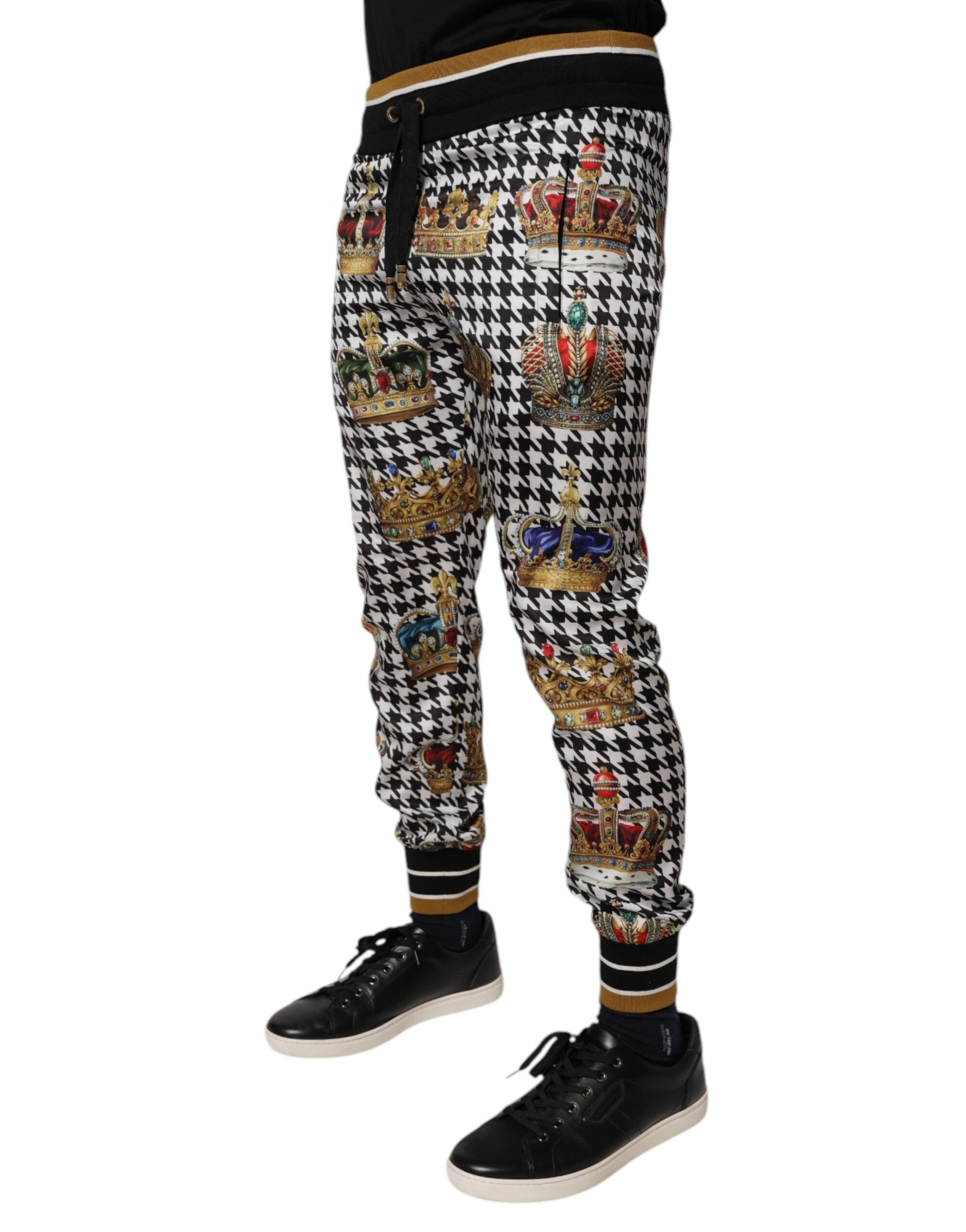 Dolce & Gabbana Multicolor Houndstooth Crown Men Sweatpants Pants by Dolce & Gabbana