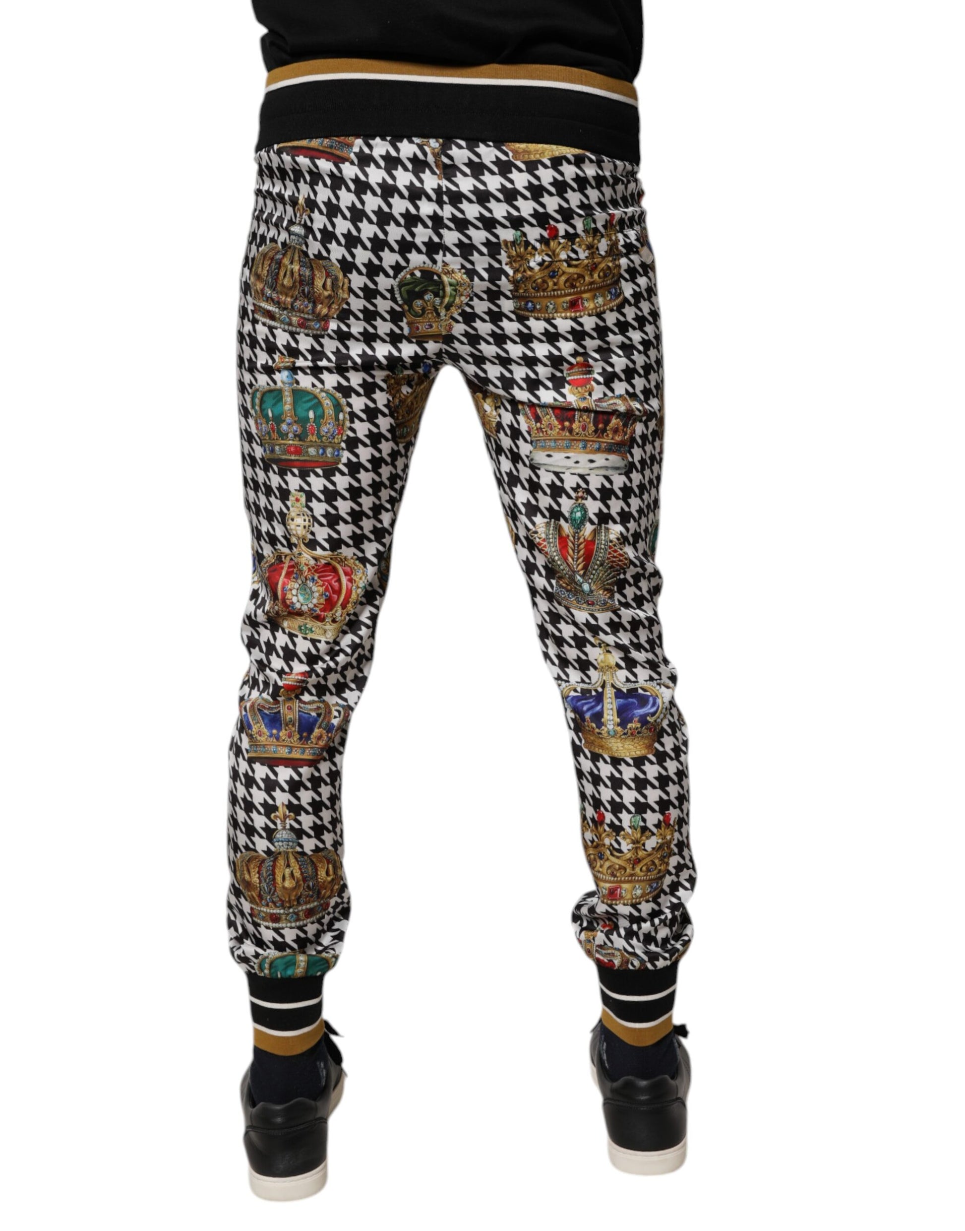 Dolce & Gabbana Multicolor Houndstooth Crown Men Sweatpants Pants by Dolce & Gabbana