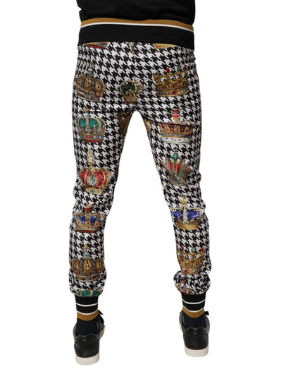 Dolce & Gabbana Multicolor Houndstooth Crown Men Sweatpants Pants by Dolce & Gabbana
