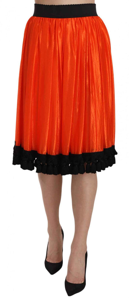 Dolce & Gabbana Hoge Taille Rok 84%Nylon16%Silk Zwart/Oranje