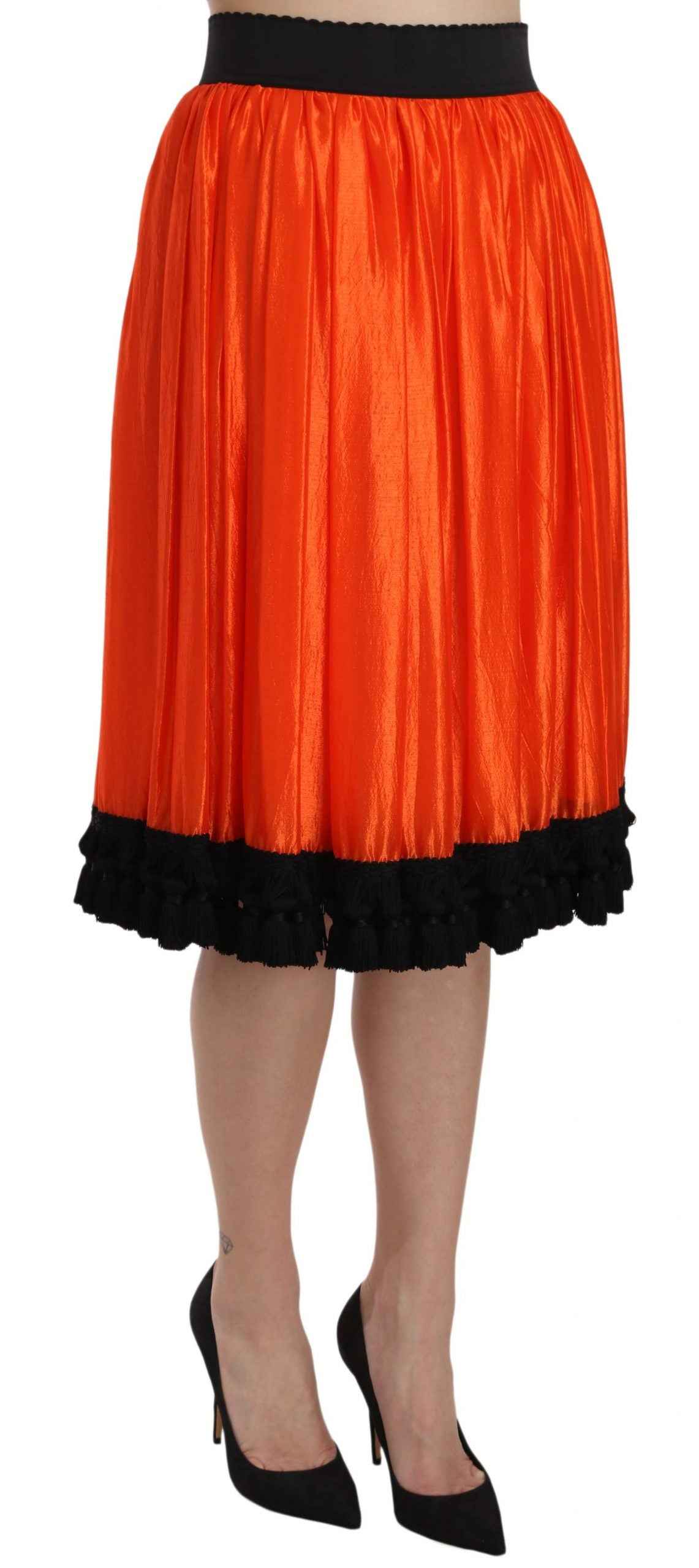 Dolce & Gabbana Hoge Taille Rok 84%Nylon16%Silk Zwart/Oranje