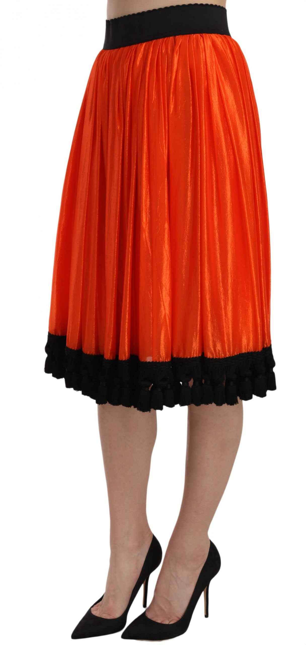Dolce & Gabbana Hoge Taille Rok 84%Nylon16%Silk Zwart/Oranje