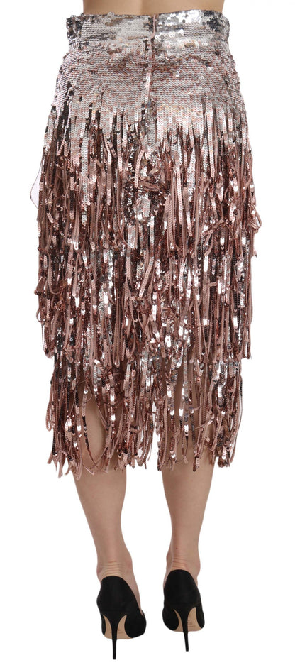 Jupe midi taille haute en tulle à paillettes métallisées Dolce &amp; Gabbana