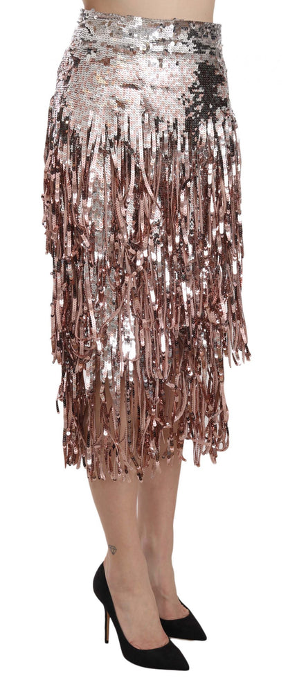 Jupe midi taille haute en tulle à paillettes métallisées Dolce &amp; Gabbana