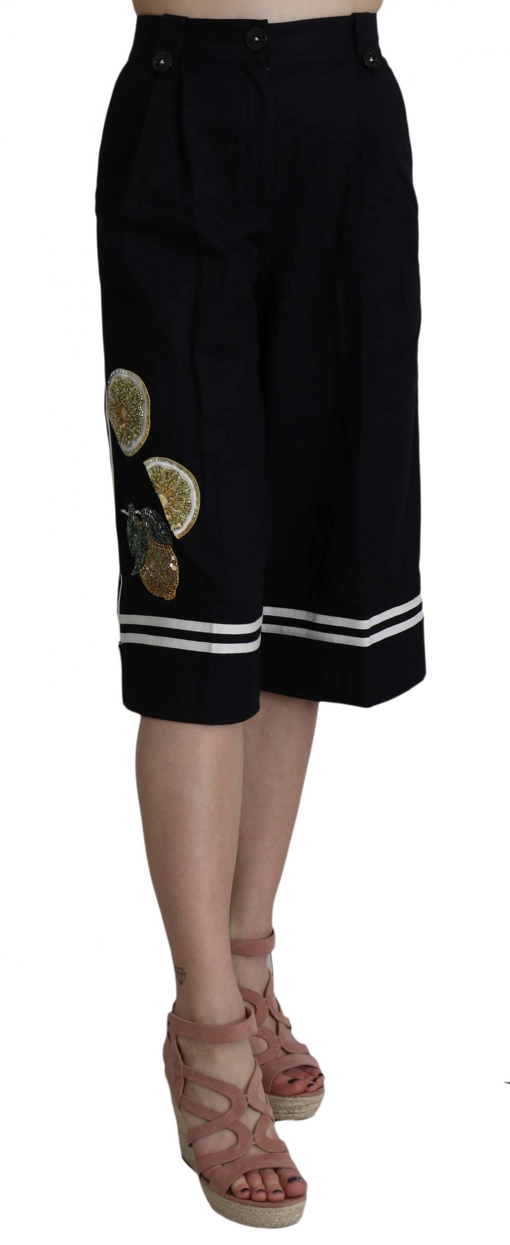 Pantalon élégant taille haute en coton noir Dolce &amp; Gabbana