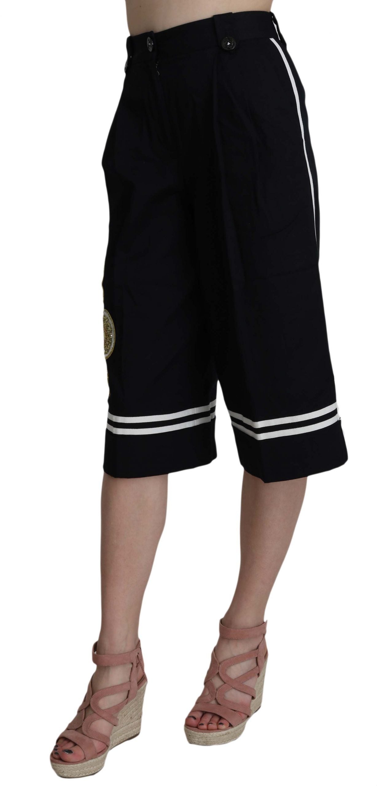 Pantalon élégant taille haute en coton noir Dolce &amp; Gabbana