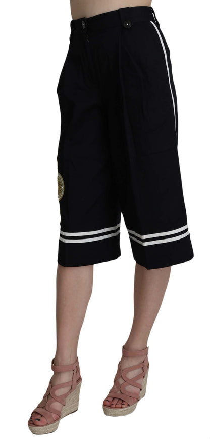 Pantalon élégant taille haute en coton noir Dolce &amp; Gabbana