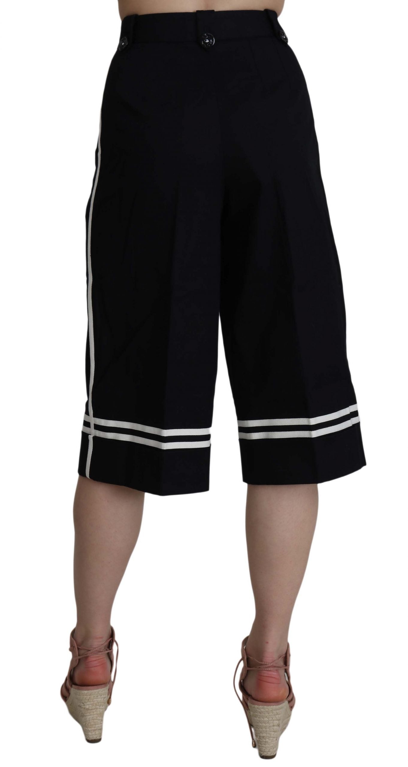 Pantalon élégant taille haute en coton noir Dolce &amp; Gabbana