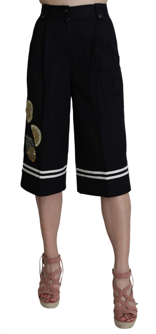 Pantalon élégant taille haute en coton noir Dolce &amp; Gabbana