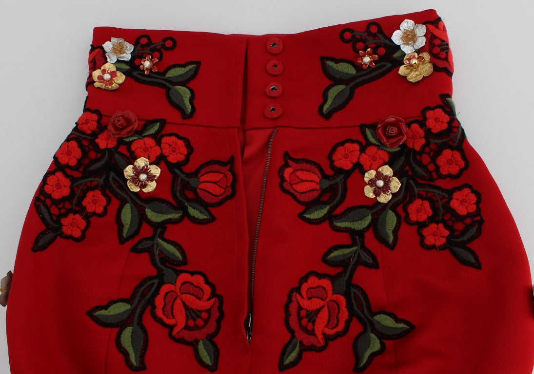Short glamour en soie rouge brodé de fleurs Dolce &amp; Gabbana