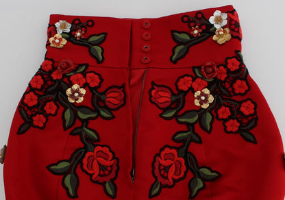 Short glamour en soie rouge brodé de fleurs Dolce &amp; Gabbana