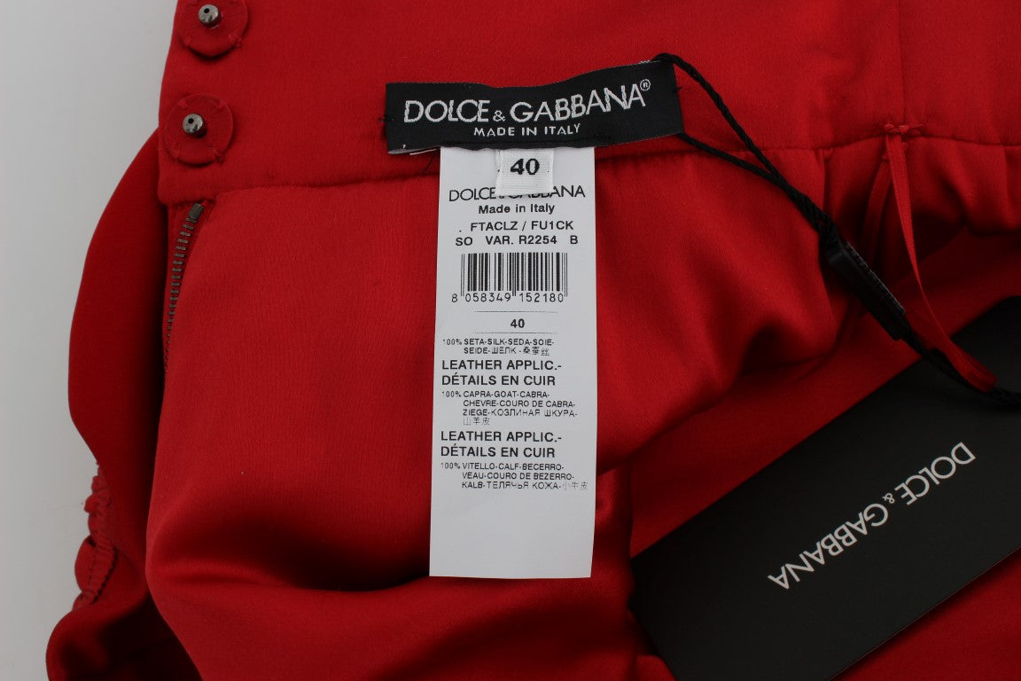 Short glamour en soie rouge brodé de fleurs Dolce &amp; Gabbana