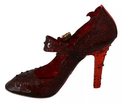 Chaussures à talons en cristal fleuri rouge Dolce &amp; Gabbana CINDERELLA