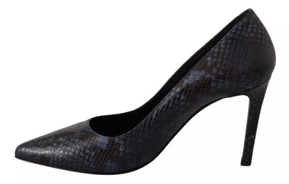 Sofia Black Snake Skin Leather Stiletto High Heels Pumps Shoes