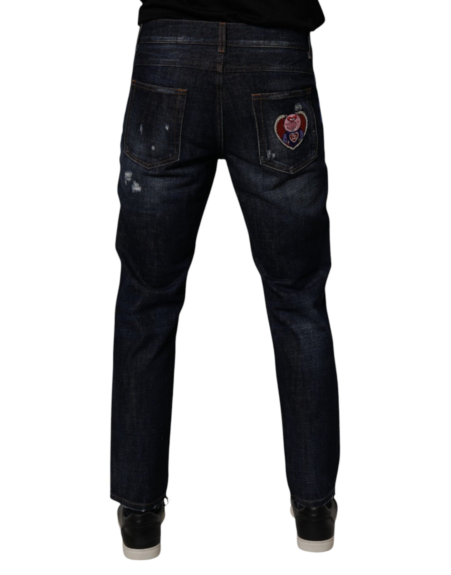 Dolce & Gabbana Dark Blue Cotton Tattered Skinny Denim Jeans by Dolce & Gabbana
