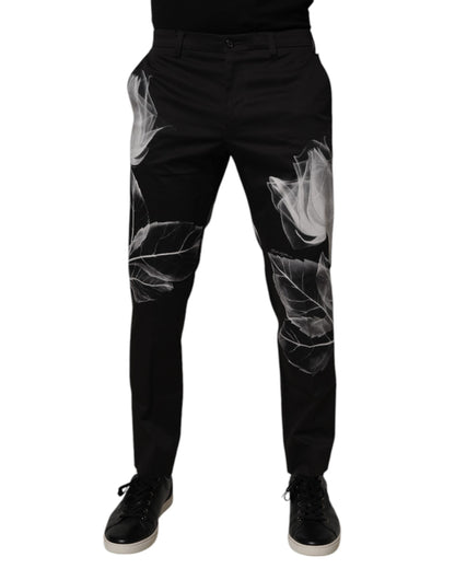 Dolce & Gabbana Black Cotton Floral Skinny Dress Pants by Dolce & Gabbana