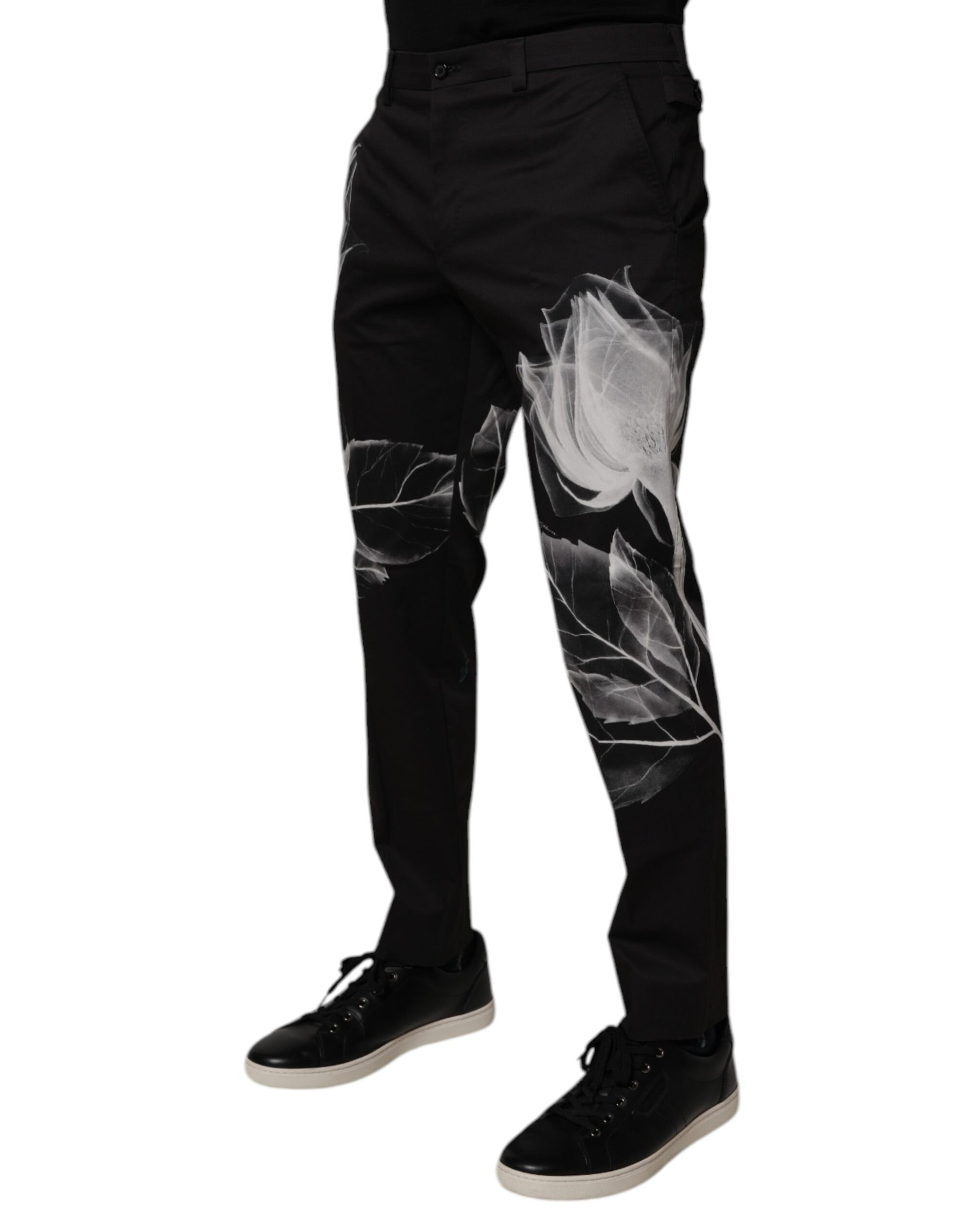 Dolce & Gabbana Black Cotton Floral Skinny Dress Pants by Dolce & Gabbana