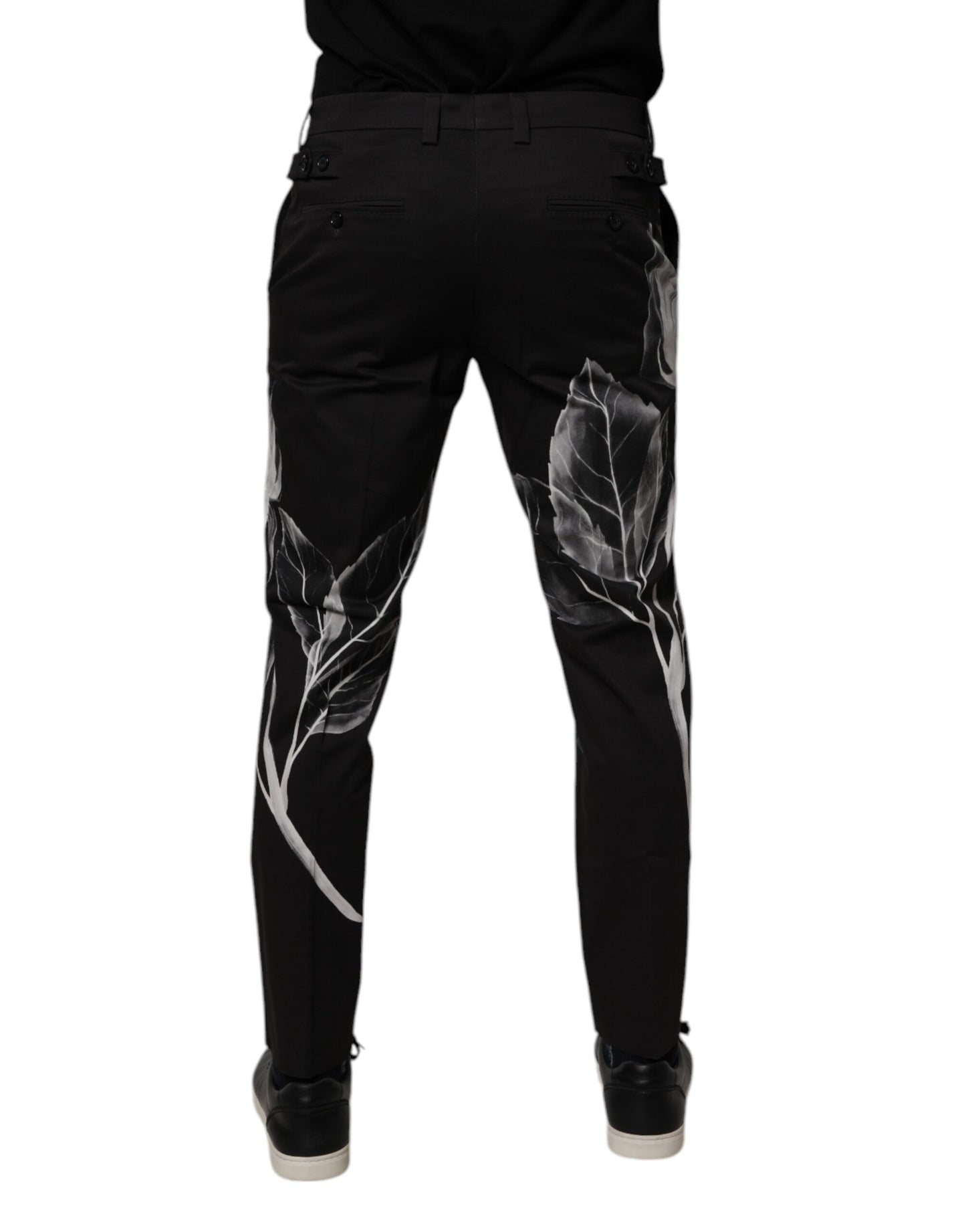 Dolce & Gabbana Black Cotton Floral Skinny Dress Pants by Dolce & Gabbana