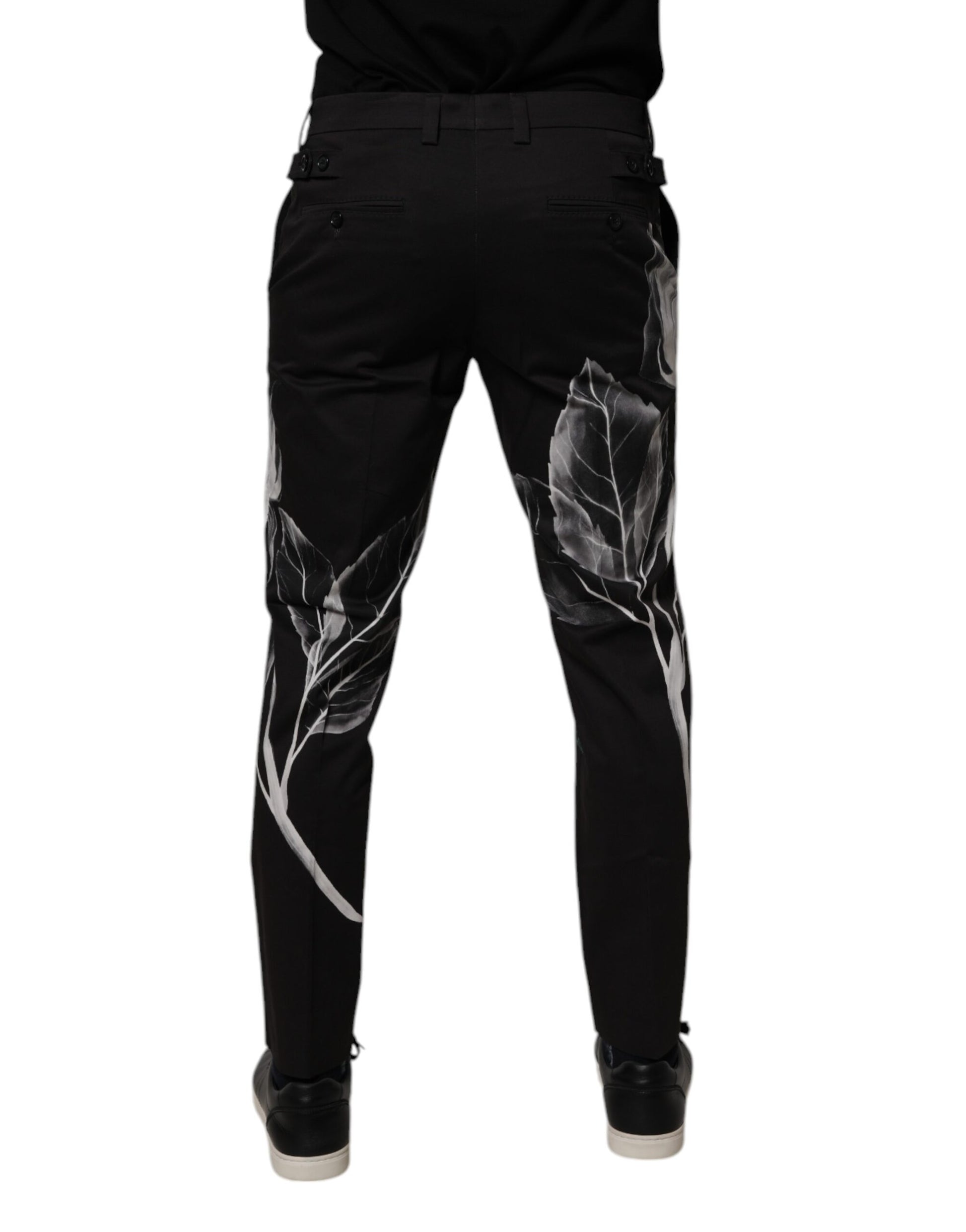 Dolce & Gabbana Black Cotton Floral Skinny Dress Pants by Dolce & Gabbana