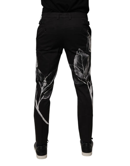 Dolce & Gabbana Black Cotton Floral Skinny Dress Pants by Dolce & Gabbana