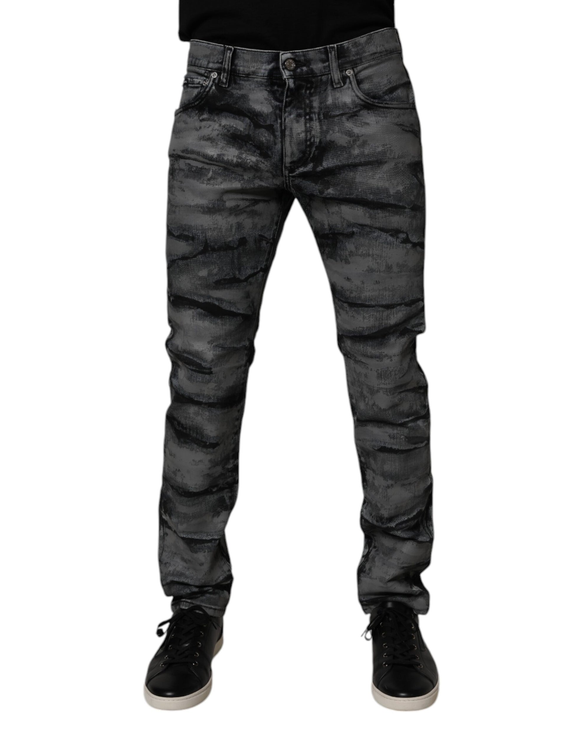 Dolce & Gabbana Gray Tie Dye Cotton Skinny Men Denim Jeans by Dolce & Gabbana