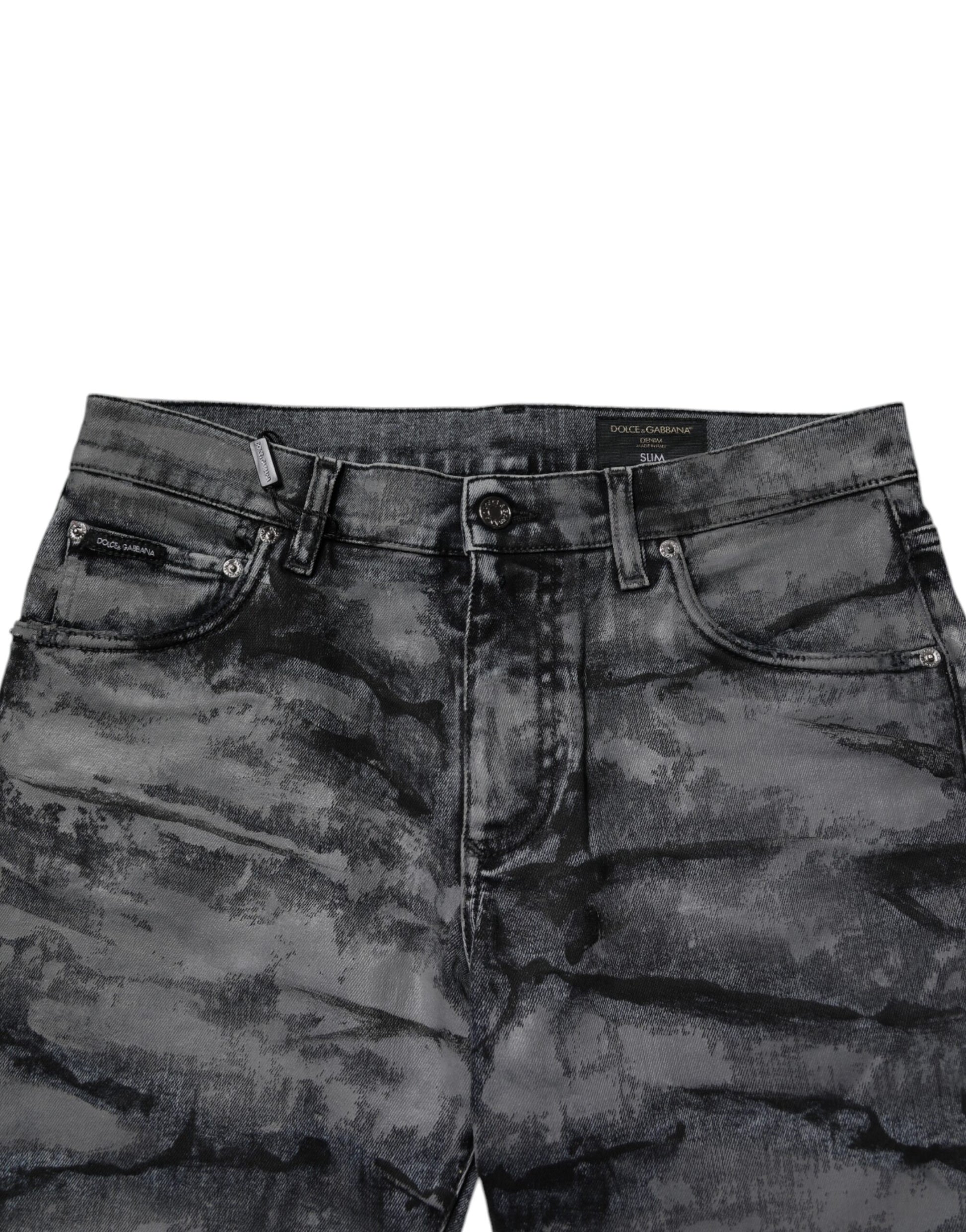 Dolce & Gabbana Gray Tie Dye Cotton Skinny Men Denim Jeans by Dolce & Gabbana