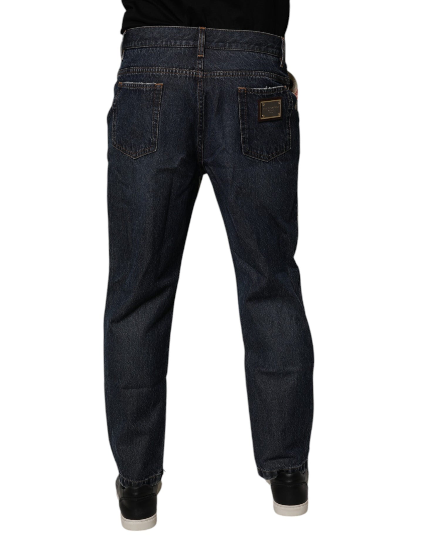 Dolce & Gabbana Beige Blue Floral Cotton Men Denim Jeans by Dolce & Gabbana