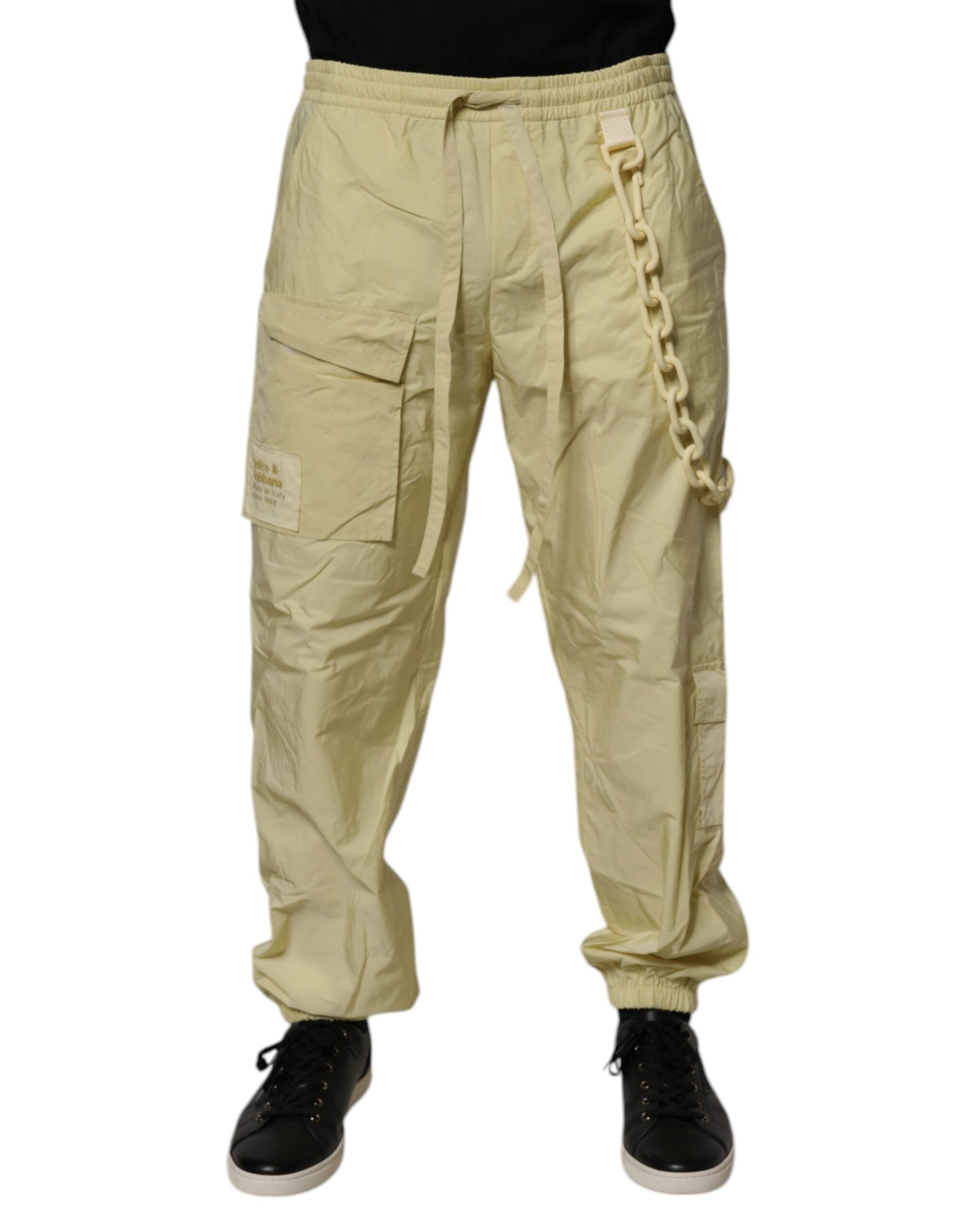 Dolce & Gabbana Yellow Nylon Cargo Chain Men Jogger Pants by Dolce & Gabbana