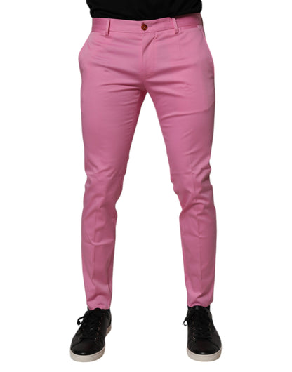 Dolce & Gabbana Pink Cotton Slim Fit Men Dress Formal Pants by Dolce & Gabbana