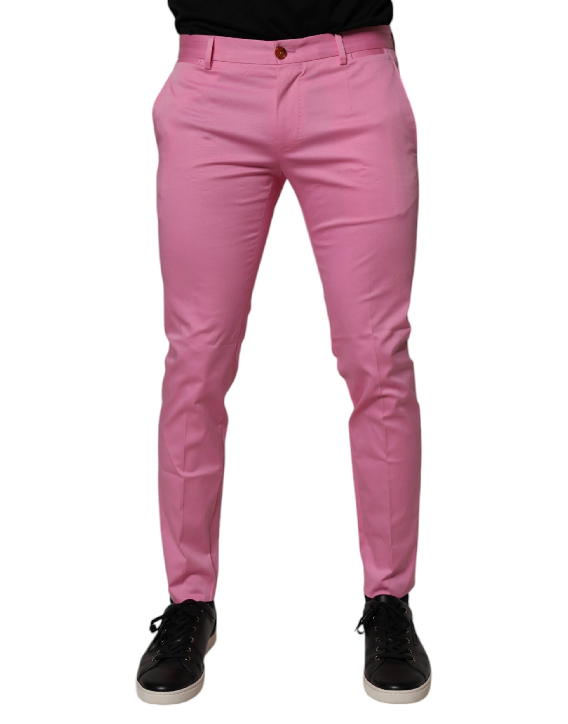 Dolce & Gabbana Pink Cotton Slim Fit Men Dress Formal Pants by Dolce & Gabbana