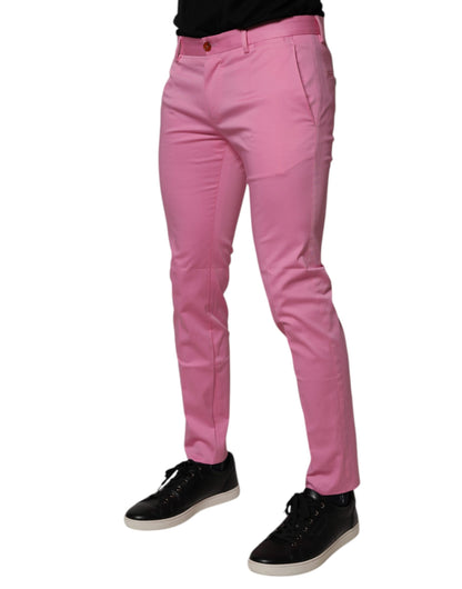 Dolce & Gabbana Pink Cotton Slim Fit Men Dress Formal Pants by Dolce & Gabbana