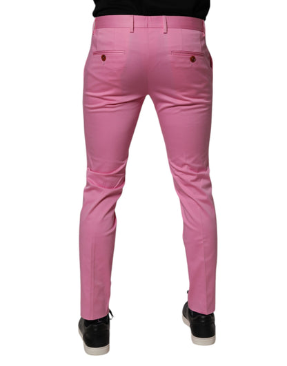 Dolce & Gabbana Pink Cotton Slim Fit Men Dress Formal Pants by Dolce & Gabbana