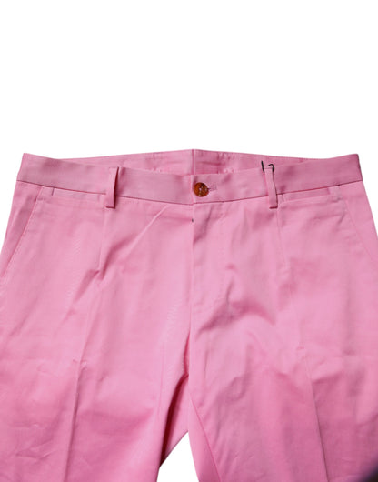 Dolce & Gabbana Pink Cotton Slim Fit Men Dress Formal Pants by Dolce & Gabbana