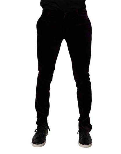 Dolce & Gabbana Violet Velvet Cotton Men Dress Formal Pants by Dolce & Gabbana