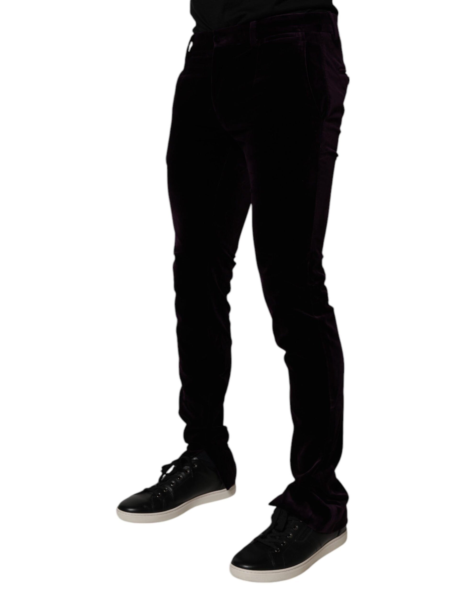 Dolce & Gabbana Violet Velvet Cotton Men Dress Formal Pants by Dolce & Gabbana
