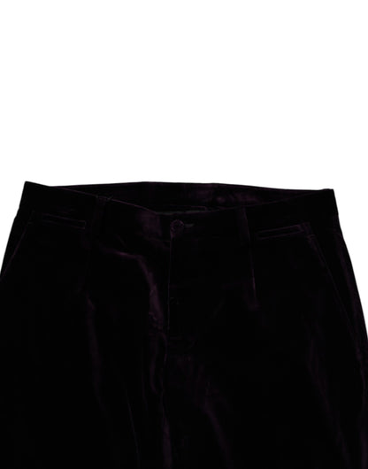 Dolce & Gabbana Violet Velvet Cotton Men Dress Formal Pants by Dolce & Gabbana