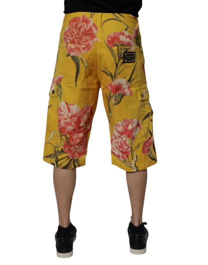 Bermuda cargo en denim jaune à fleurs Dolce &amp; Gabbana pour homme